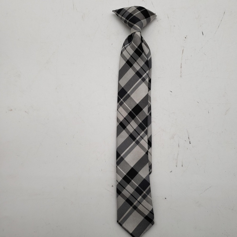 Tie Boys One Size Gray Plaid Zipper Neck Tie Polyester Satin Dress Formal